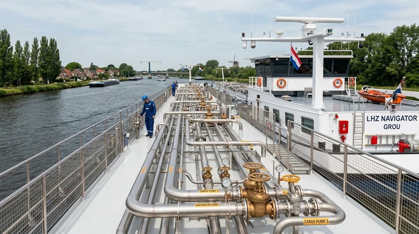 LHZ modern double-hulled inland chemical tanker with 316L stainless steel tanks